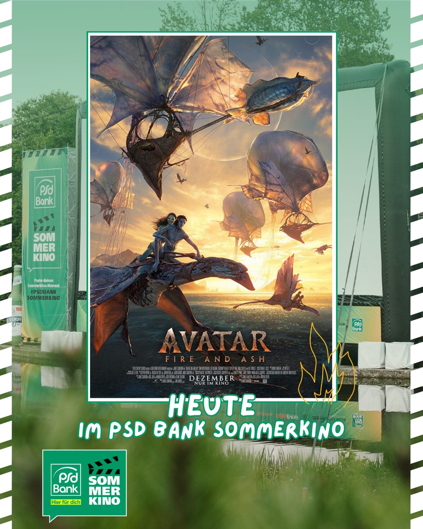 Heute bei uns im Sommerkino: AVATAR: FIRE & ASH 🔥

“Avatar: Fire and Ash”, der dritte Teil des erfolgreichen Avatar-Franchises, startet weltweit im Dezember 2025 exklusiv im Kino. James Cameron nimmt das Publikum mit auf eine spannende Reise nach Pandora und begleitet dabei den ehemaligen Marine und Na’vi Anführer Jake Sully (Sam Worthington) sowie Na’vi Kriegerin Neytiri (Zoe Saldaña) und ihre Familie.

Kommst du vorbei? 🫶🏻