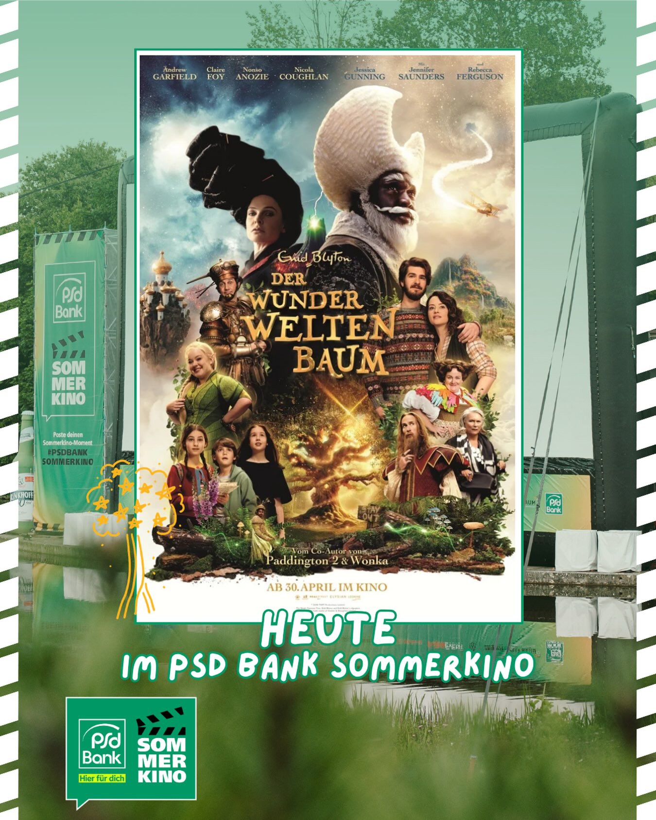 Heute bei uns: DER WUNDERWELTENBAUM 🌳

Als die Geschwister Beth (Delilah Bennett-Cardy), Fran (Billie Gadson) und Joe (Phoenix Laroche) wider ihren Willen mit ihren Eltern (Andrew Garfield, Claire Foy) aufs Land ziehen, beginnt für die Familie ein ganz besonderes Abenteuer. In dem nahegelegenen, geheimnisvollen Wald entdecken die Kinder einen magischen Baum: den bis in die Wolken reichenden Wunderweltenbaum, in dem außergewöhnliche Wesen wohnen. Schnell schließen sie Freundschaft mit den Baumbewohnern Fee Seidenhaar (Nicola Coughlan), Frau Wasch (Jessica Gunning) und Mondgesicht (Nonso Anozie), die sie in fantastische Welten entführen. Gemeinsam erleben sie märchenhafte Abenteuer - bis sie auf einer ihrer Reisen ausgerechnet in der düsteren Welt der gefürchteten Schuldirektorin Madame Klaps (Rebecca Ferguson) notlanden müssen. Auch zuhause läuft es mit dem neuen Familienbetrieb plötzlich nicht mehr ganz nach Plan... Wird ihnen die Flucht aus den Fängen von Madame Klaps gelingen und werden sie die Tomatenplantage ihrer Eltern retten? Können Seidenhaar und Mondgesicht die Geschwister davon überzeugen, dass Wunder möglich sind, wenn man nur fest daran glaubt?

Kommt ihr vorbei? 🫶🏻
