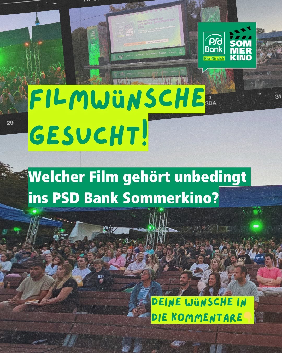 🎬 Die Planung für das PSD Bank Sommerkino 2026 läuft auf Hochtouren und jetzt kommt ihr ins Spiel. 

Vom 15. Juli bis 23. August flimmern im Westfalenpark wieder große Filme über die Leinwand. Bevor wir das Programm zusammenstellen, möchten wir von euch wissen: Welche Filme dürfen diesen Sommer auf keinen Fall fehlen?

Ob großer Blockbuster, romantische Komödie, zeitloser Klassiker oder ein Film, den man einfach immer wieder sehen kann. Verratet uns eure Wünsche und Lieblingsgenres.
Vielleicht läuft genau euer Film diesen Sommer im Sommerkino. 🍿✨

📅 15. Juli bis 23. August 2026
📍 Westfalenpark Dortmund

#psdbanksommerkino #sommerkino #dortmund #westfalenpark