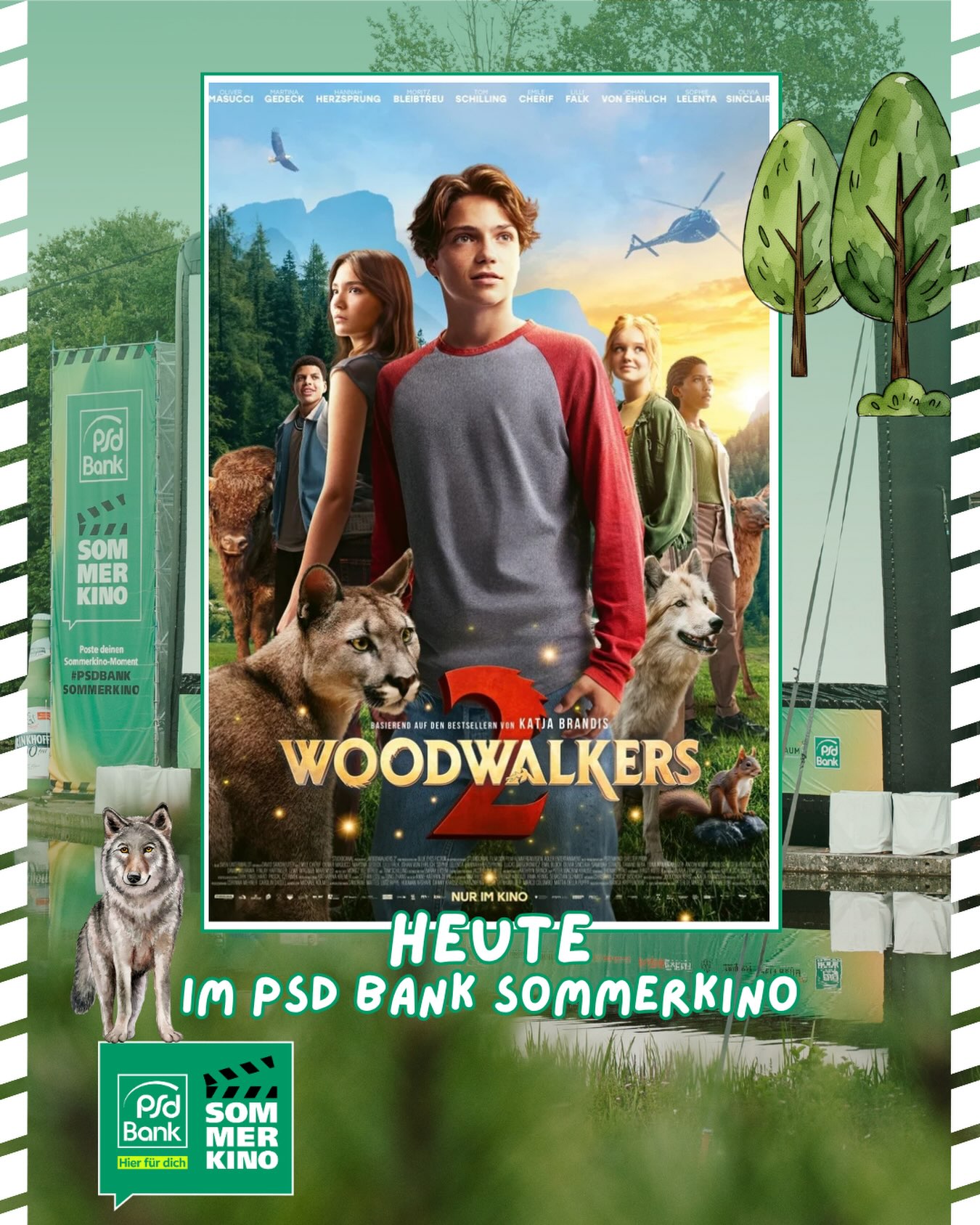 Heute im PSD Bank Sommerkino: WOODWALKERS 2 💚

Für Carag, Brandon, Holly und Lou beginnt ein neues Schuljahr an der Clearwater High. Und das hat es in sich, denn das Naturschutzgebiet rund um die Schule ist in Gefahr. Carags früherer Mentor Andrew Milling plant, den Wald rund um das Internat zu verkaufen - das Revier der Gestaltwandler! Puma-Wandler Carag und seine Freunde versuchen dies mit allen Mitteln zu verhindern, doch Milling hat einen Spion an der Schule und ist ihnen immer einen Schritt voraus. Ausgerechnet die Schneewölfin Tikaani kommt ihnen schließlich zur Hilfe. Doch kann Carag ihr wirklich trauen - und ist da vielleicht sogar mehr als Freundschaft zwischen den beiden?

Wie siehts aus? Kommst du vorbei? 💕