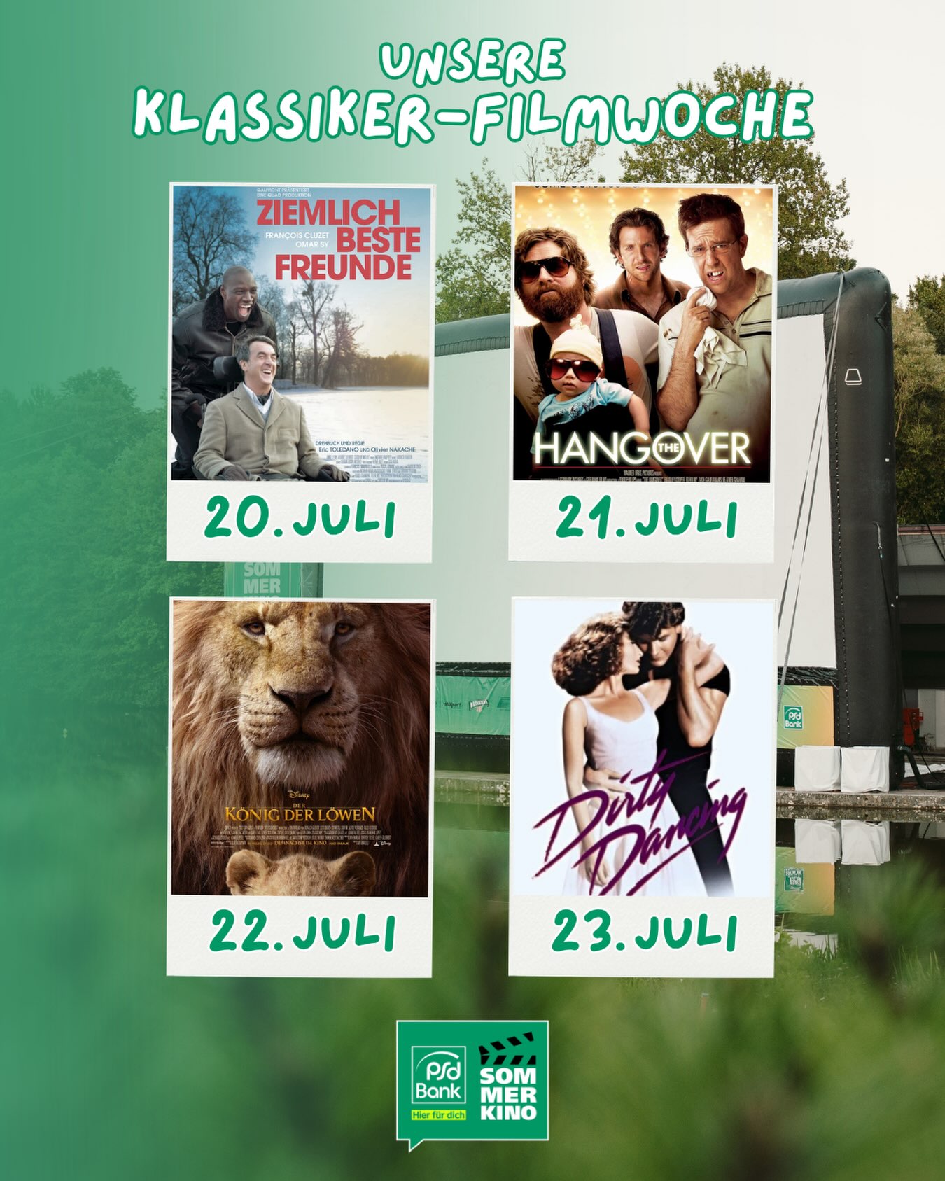 Heute startet unsere Klassiker Filmwoche 🥳
Diese Woche zeigen wir absolute Klassiker der Filmgeschichte. Und das allerbeste: Die 4 Filme gibt es zum halben Preis 💚
Tickets gibts auf unserer Website 🫶🏻