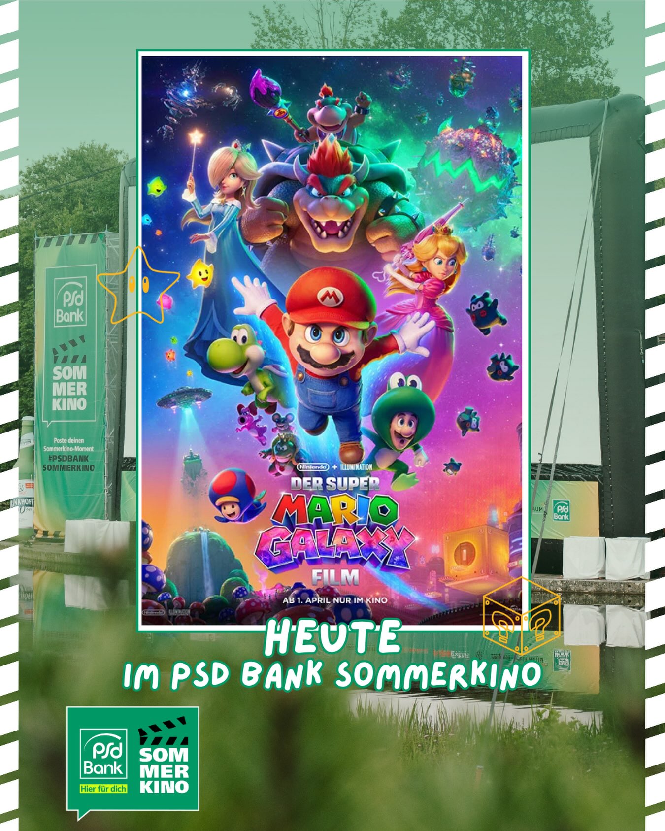 Heute bei uns: DER SUPER MARIO GALAXY FILM 🍄

Die Brüder Mario und Luigi sowie Prinzessin Peach und Toad erleben ein neues Abenteuer. Geleitet von mysteriösen Sternkatapulten, reisen sie durch die Galaxie. Dabei landen sie auf verschiedenen Planeten, wo sie es mit einem neuen Gegner zu tun bekommen, aber auch auf neue Freunde treffen.

Kommst du vorbei? 😇